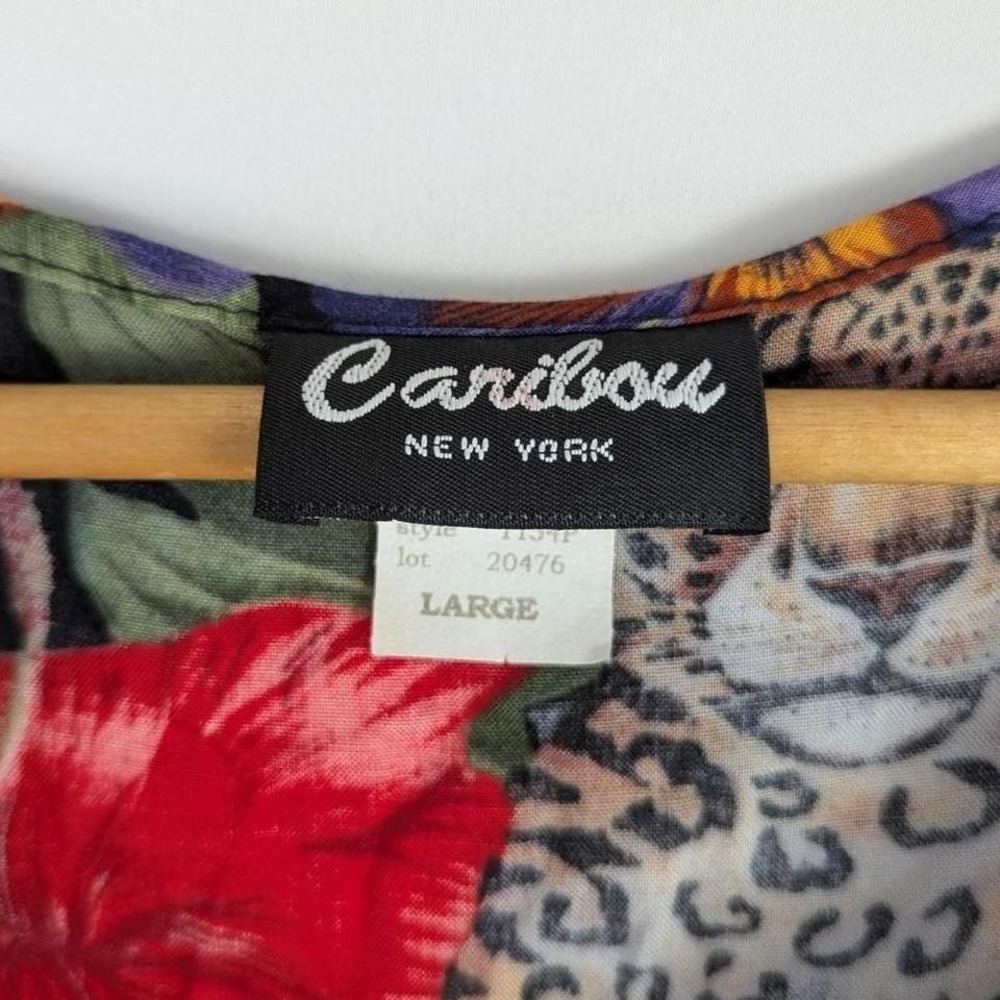 Vintage 90s Caribou New York Leopard Jungle Novelty Print Maxi Dress Large - Picture 6 of 7